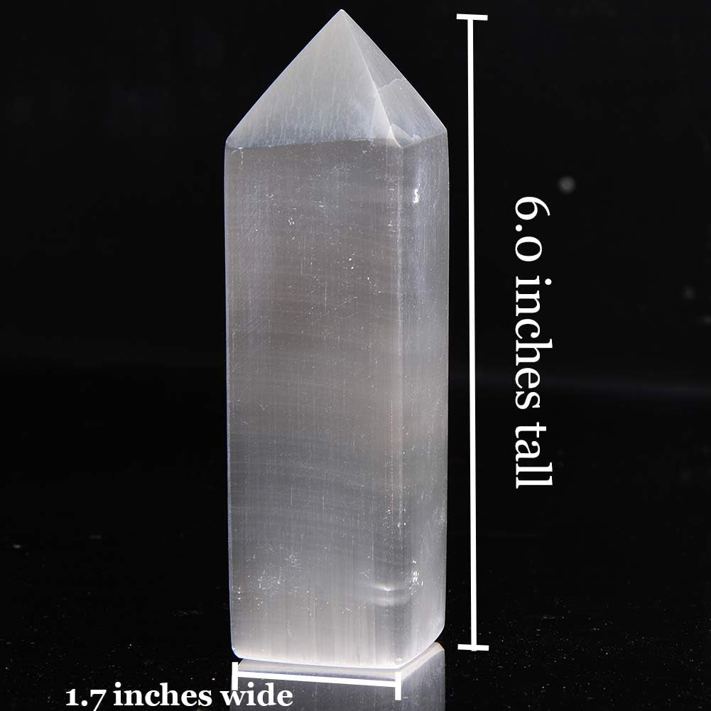 Selenite Tower Crystals and Healing Stones Wands Crystal Points 4 Sides Tower Large 6" Tall 1 PC