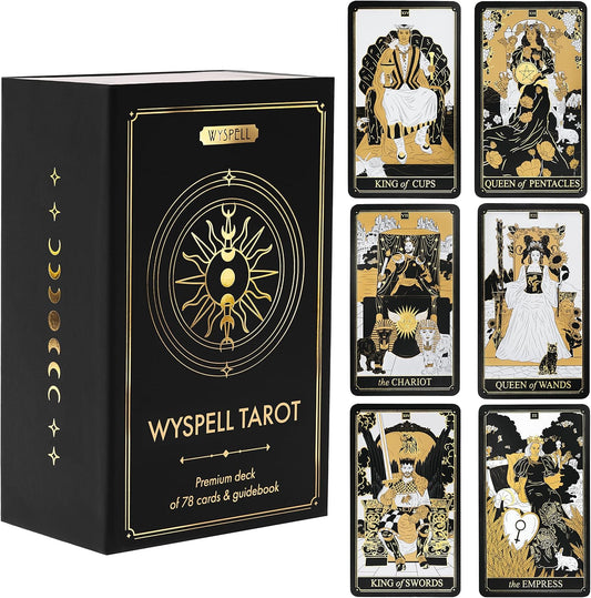 Classic Tarot Cards with Guide Book - 78 Gold Cards for Beginners - Black Tarot Decks with Guidebook - Original Cards Deck with Guidebook