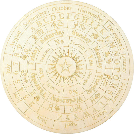 Star Pendulum Board Wooden Dowsing Board Divination Metaphysical Message Board for Witchcraft Wiccan Altar Supplies Kit Beginner Witchcraft Supply, round Shape (9.8 Inch)