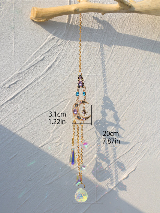 Suncatcher Crystal Moon Sun Chakra Stained Glass Rainbow Maker Sun Catcher Hanging Decoration Garden Outdoor Decors Home Gift
