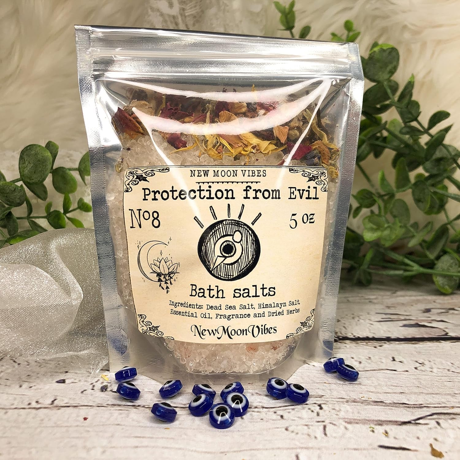 Protection from Evil Essential Oils Herbal Spell Ritual Bath Salts with Real Herbs Botanicals Infused Protect from Jealousy Gossip Forces Calming Create Peaceful Positive Space