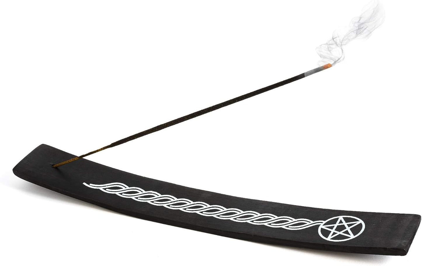 Wooden Incense Holder for Sticks Pentacle Black Painted Wood 10 Inches Long