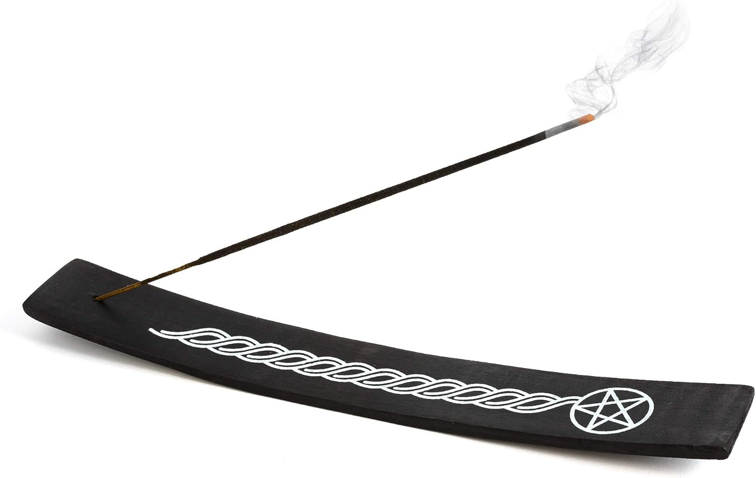 Wooden Incense Holder for Sticks Pentacle Black Painted Wood 10 Inches Long