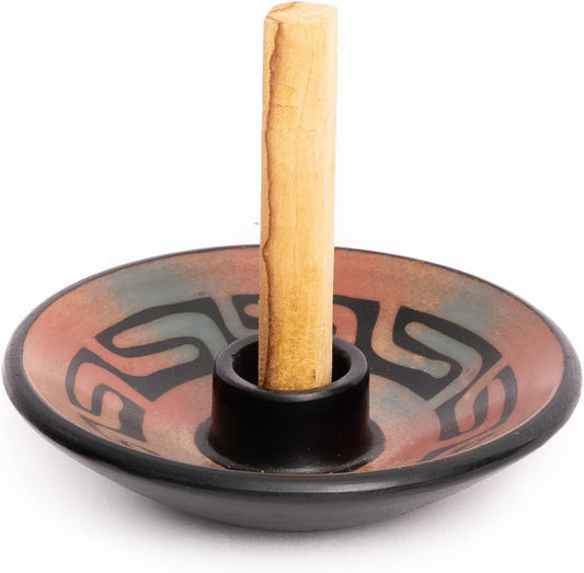 Authentic Peru Pottery Palo Santo Stick Holder and Incense Holder Includes 5 Palo Santo Sticks Handmade Ceramic Smudge Bowl Sage Holder Palo Santo Holder (Peach)