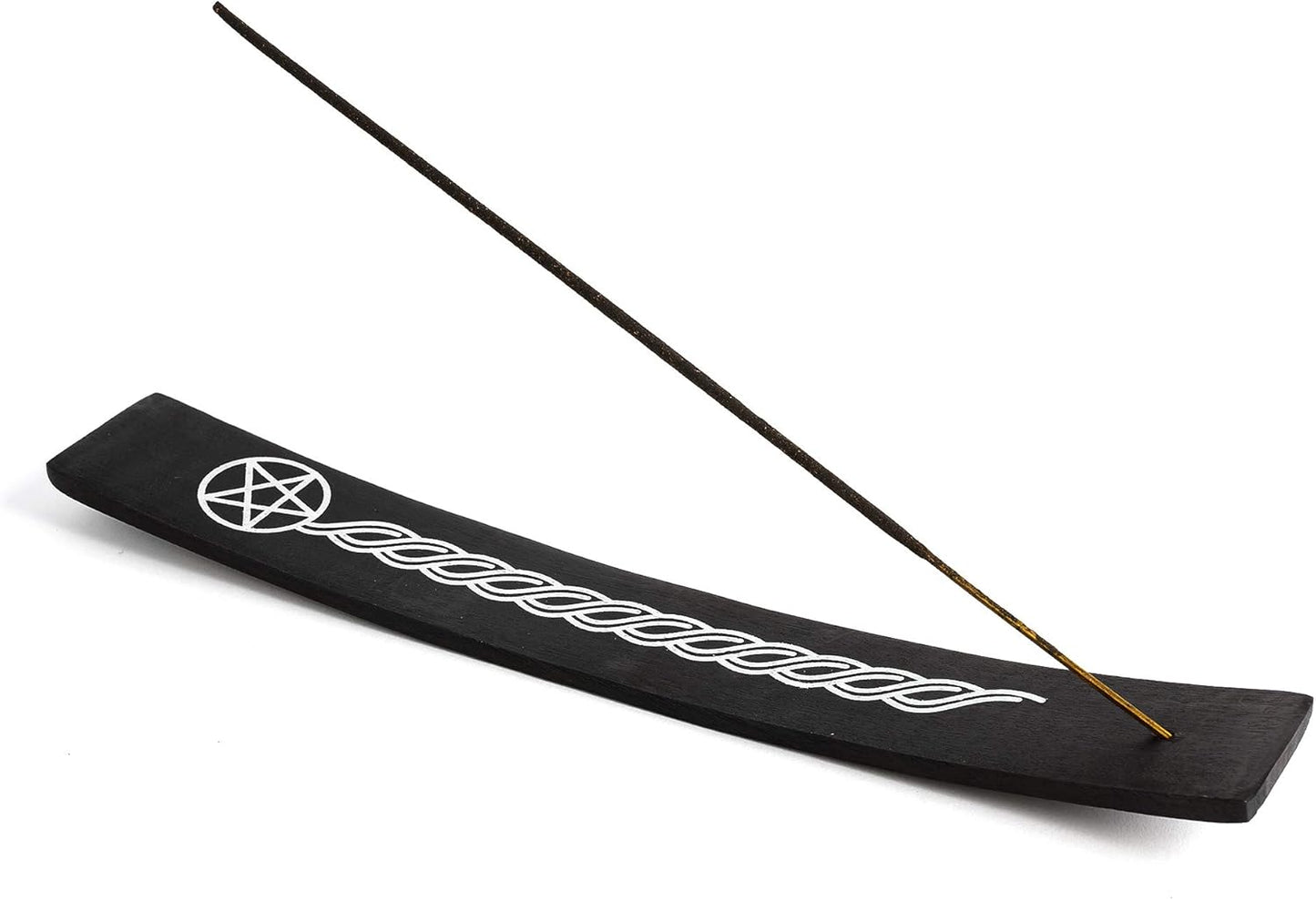 Wooden Incense Holder for Sticks Pentacle Black Painted Wood 10 Inches Long