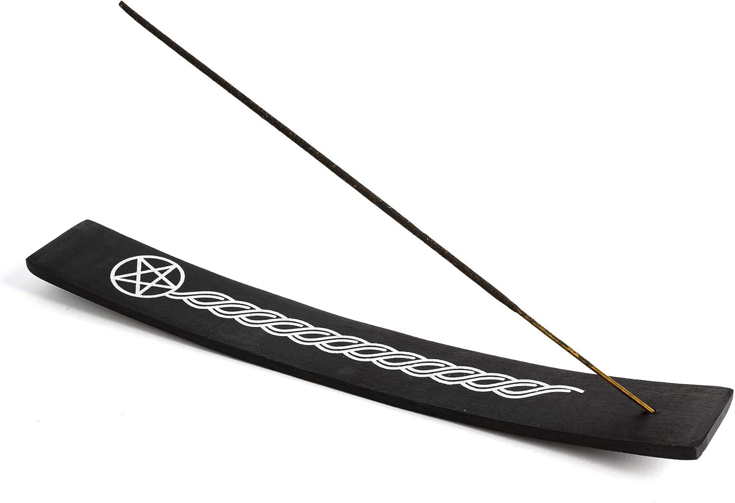 Wooden Incense Holder for Sticks Pentacle Black Painted Wood 10 Inches Long