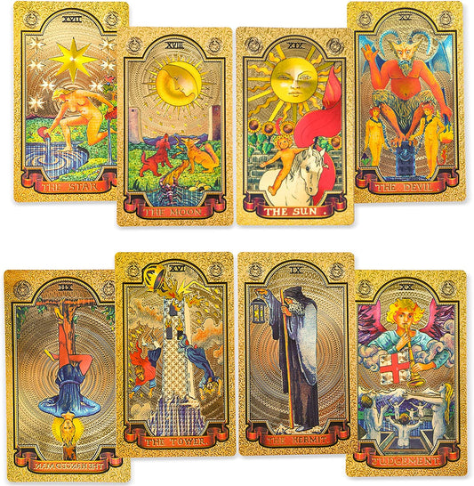 78 Gold Foil Tarot Cards with Guide Book Tarot Deck for Beginners and Professional Player with Box Tarot PVC Durable Waterproof Wrinkle Resistant