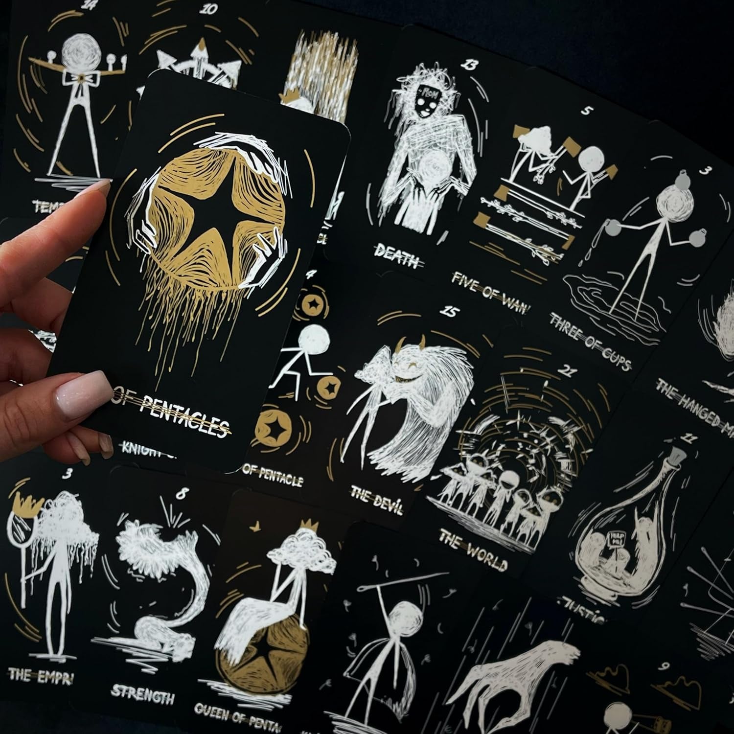 Tarot Card Deck Black Fatality. 78 Cards with Guidebook. Black Foil Cards Edges. Unique Tarot Cards.